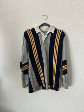 Gildan Navy, Grey & Gold Striped Rugby Polo